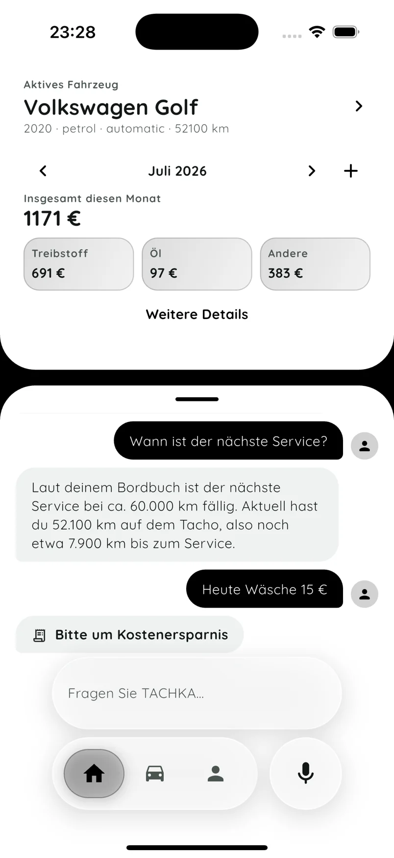 TACHKA-Chat und Ausgabenübersicht auf Deutsch