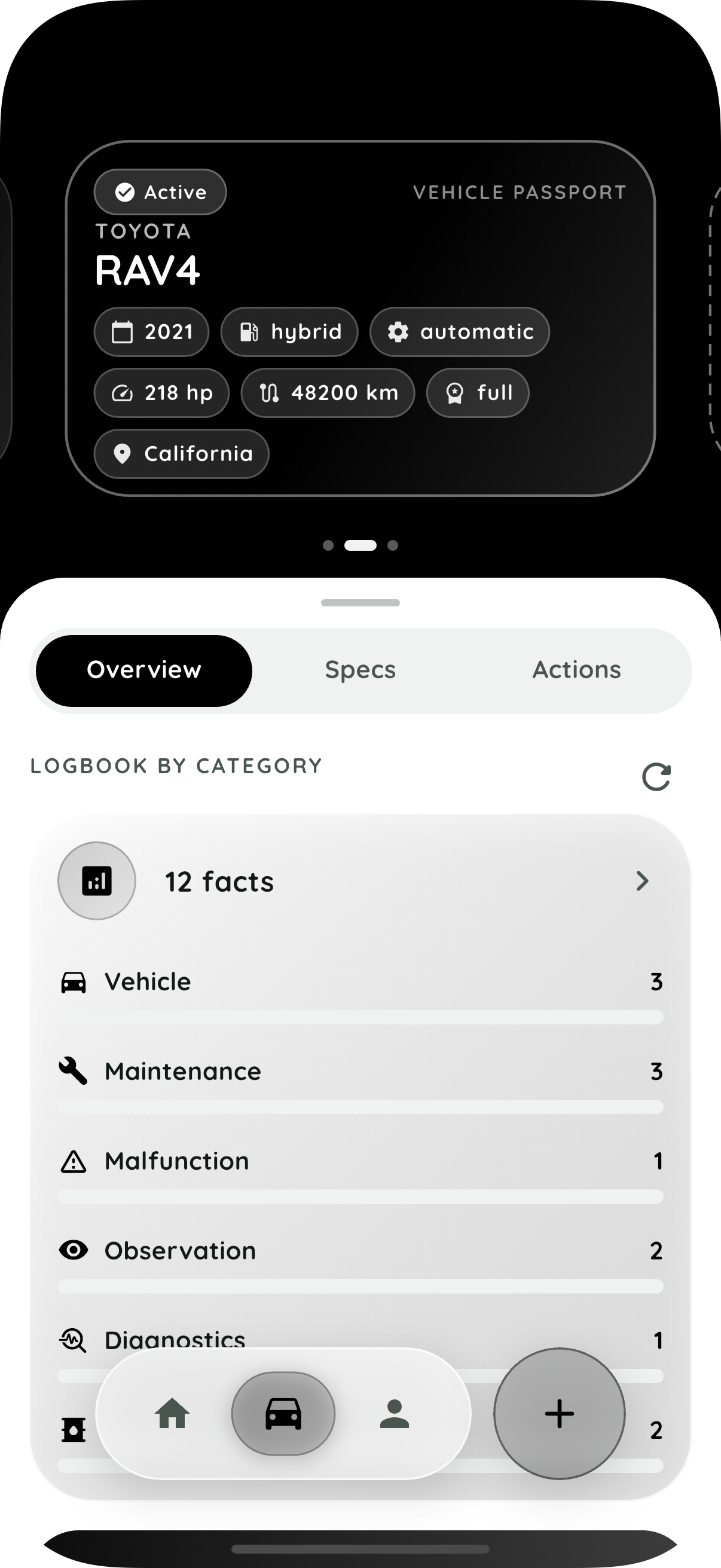 Garage and logbook categories in English